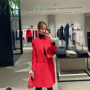 Theory新年红女装棉质混纺粗花短外套N1104102半裙N1104301