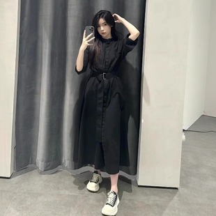 Theory棉混纺长袖廓形衬衫长款长裙单排扣连衣裙O0504618