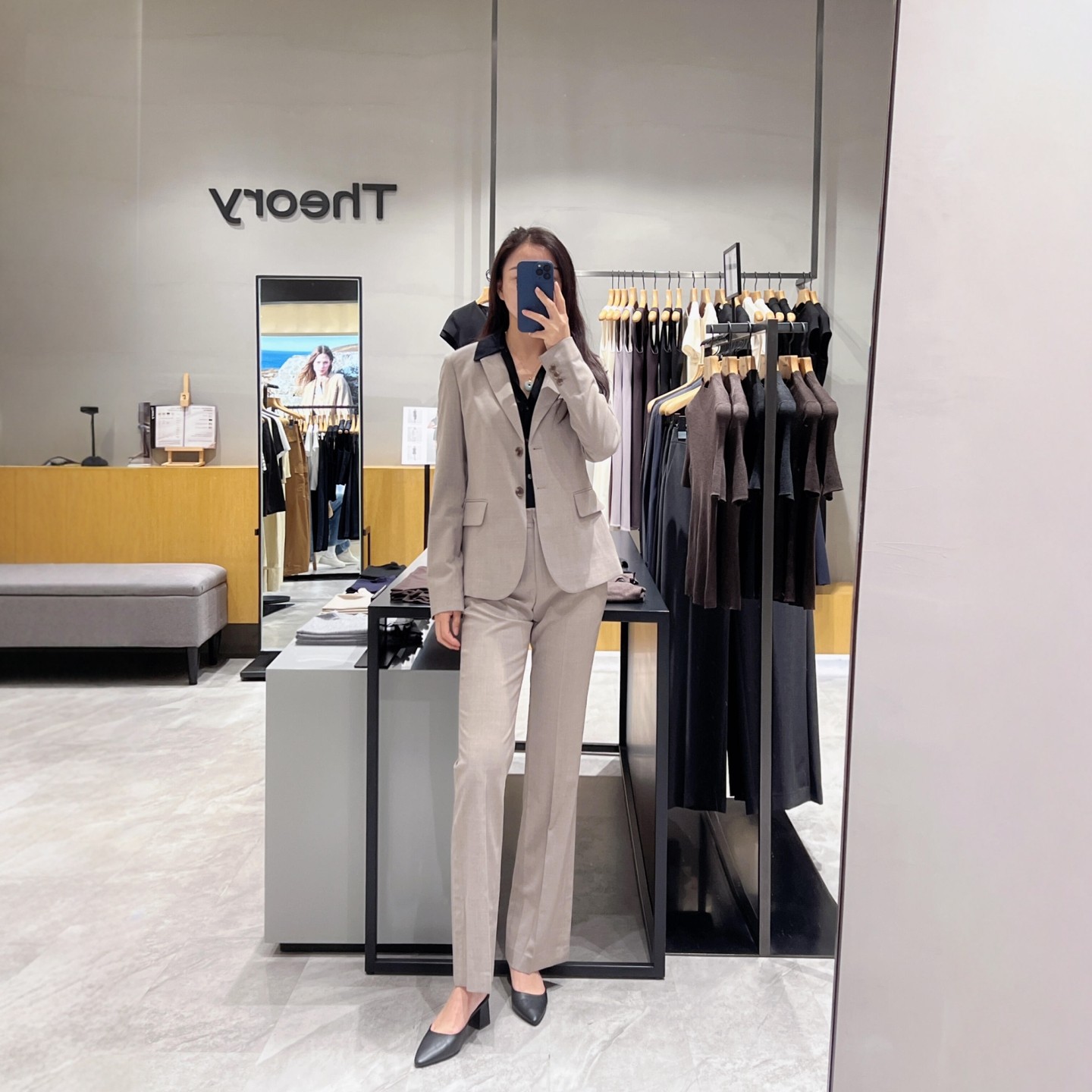 Theory鹅卵石灰羊毛混纺两粒扣修身西装P0901105微喇长裤P0901211