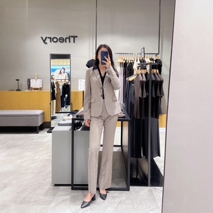 Theory鹅卵石灰羊毛混纺两粒扣修身西装P0901105微喇长裤P0901211