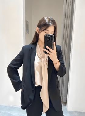 Theory三醋酯混纺一粒扣修身男友风西装外套L0109103