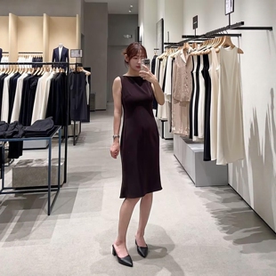 Theory女装高贵棕可可棕色三醋酯纤维混纺船领连衣裙 L0109606