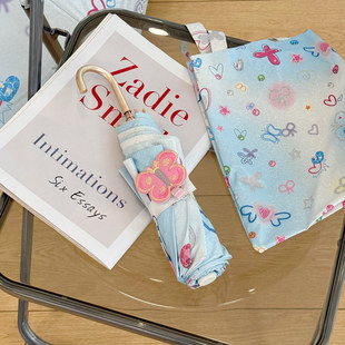 Rosy弯钩彩胶太阳伞防晒防紫外线晴雨两用女折叠抗风遮阳手动