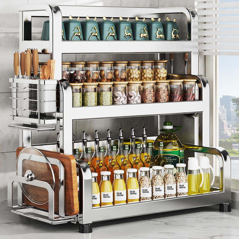 304不锈钢厨房调料置物架筷子刀架多功能盐调味罐收纳盒调味品架
