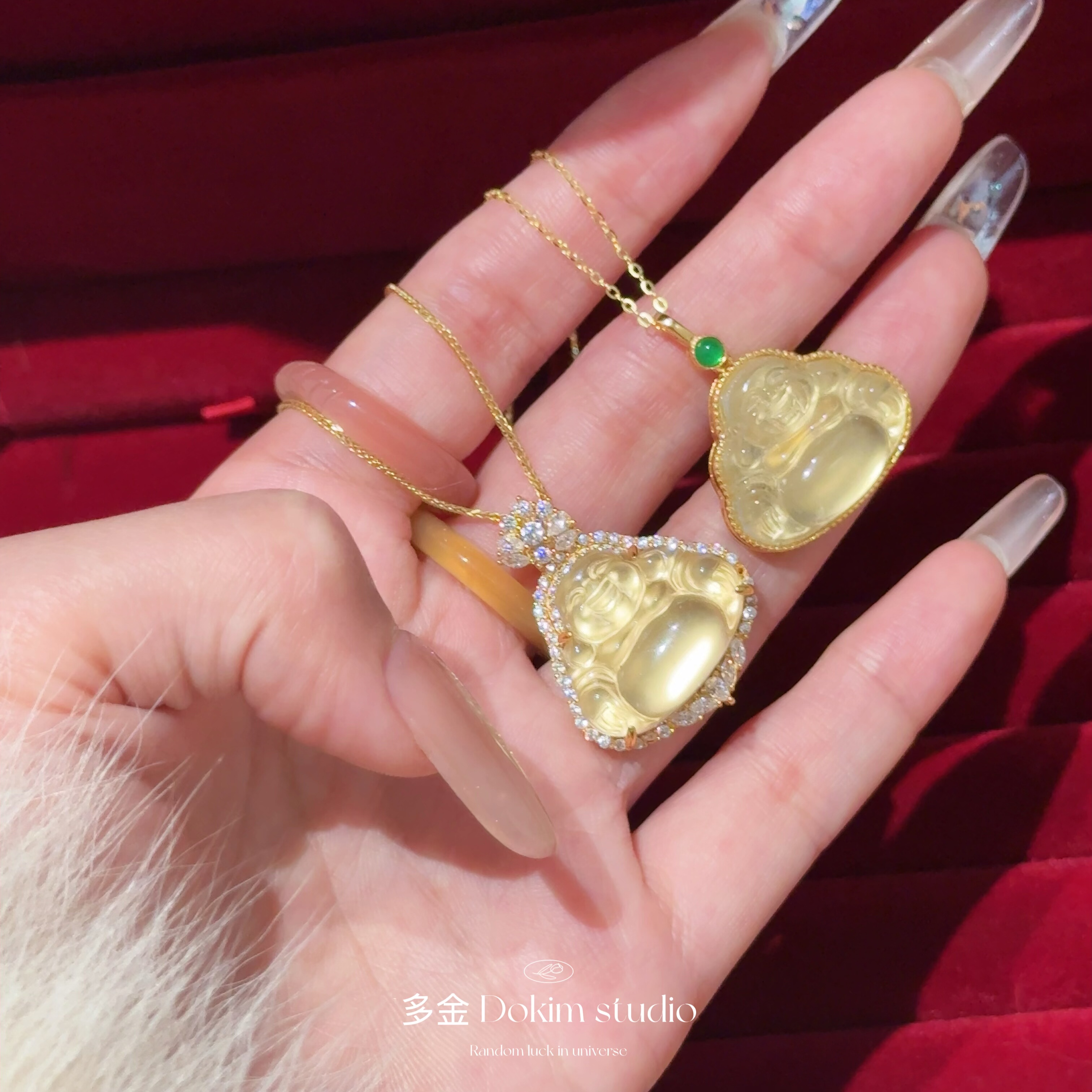 大肚藏金S925纯银天然水沫玉佛公项链老钱风新中式满钻珠宝感首饰