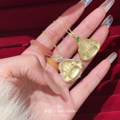 大肚藏金S925纯银天然水沫玉佛公项链老钱风新中式满钻珠宝感首饰