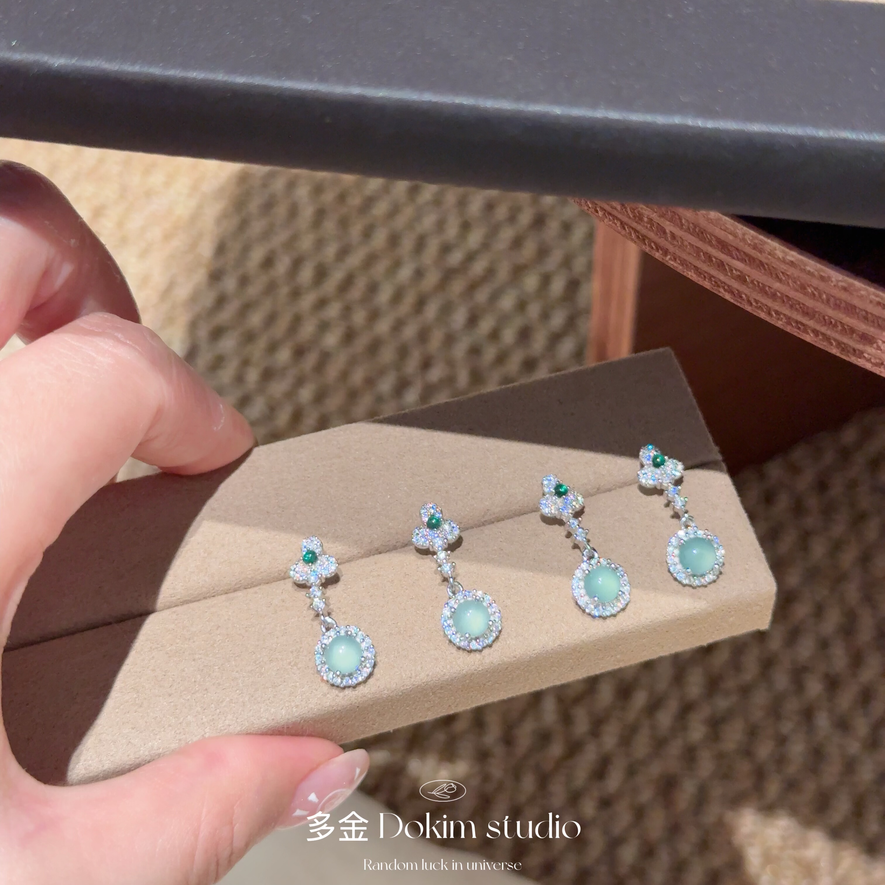 S925纯银天然危料A货翡翠耳环新中式清冷感高级感新中式耳环送礼