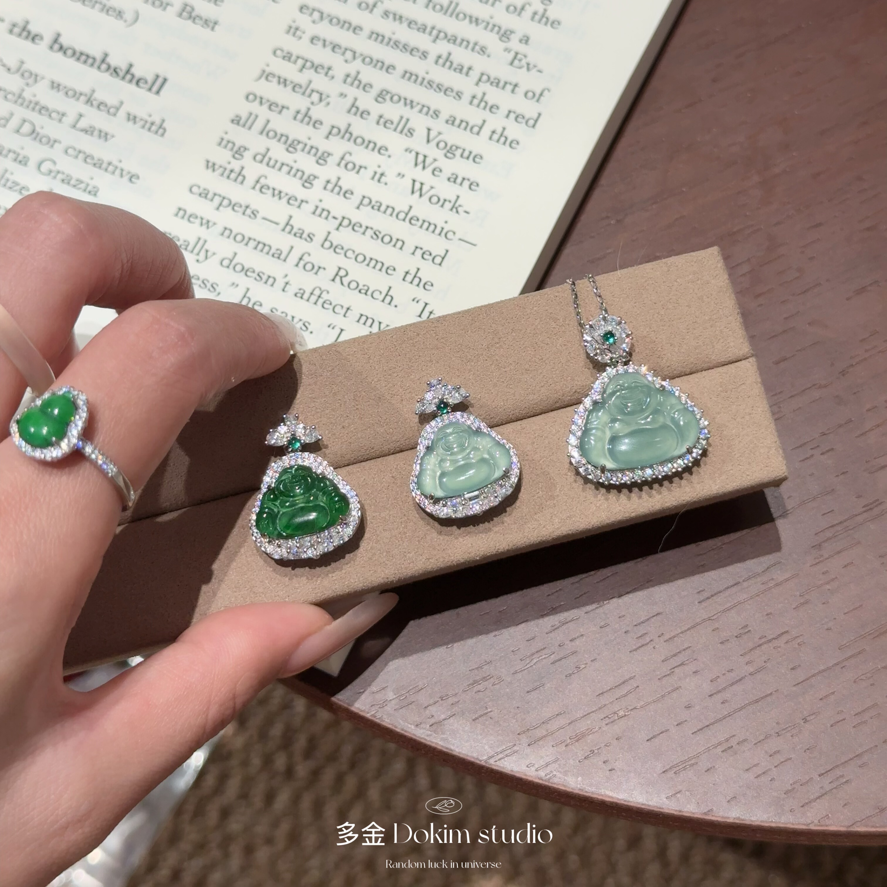 翡翠小佛公 S925纯银天然A货翡翠项链新中式超显白玉石吊坠高级感