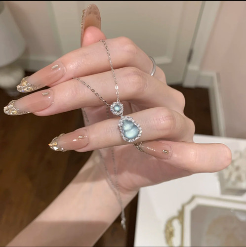 S925银天然A货翡翠危料蓝水葫芦项链显白简约百搭新中式礼物