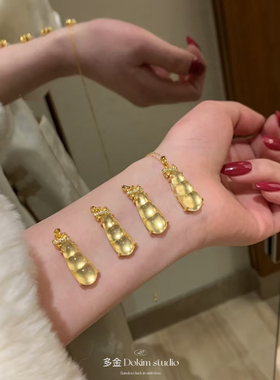 福至小金豆招米米S925纯银镀真金天然水沫玉新中式蝴蝶结豆子项链