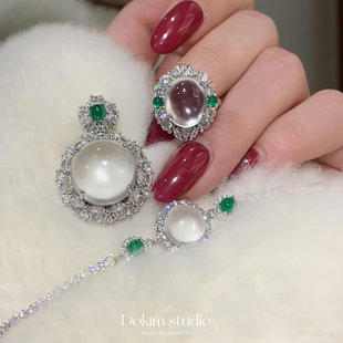 珠宝感！翡翠平替S925纯银天然水沫玉高冰玻璃种超透刚蛋项链戒指