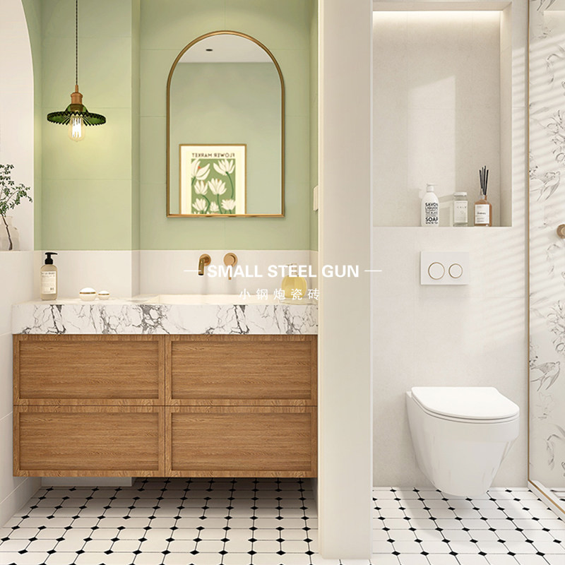 糖果釉绿色鱼骨蜂窝六角仿古卫生间瓷砖 厨房浴室洗手间阳台墙砖