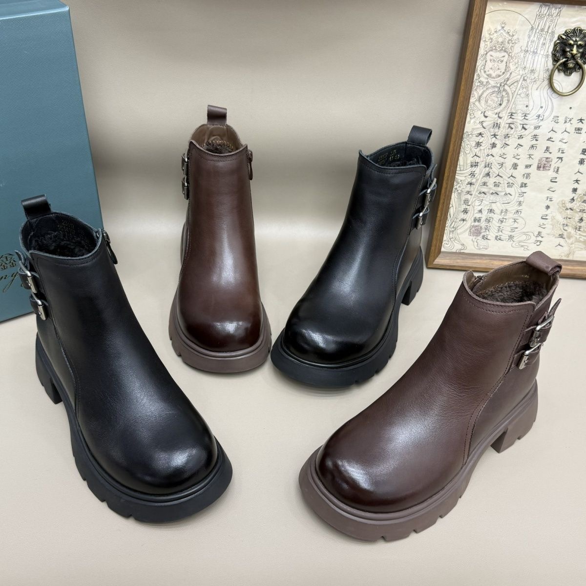 头层牛皮马丁靴女2025秋冬季新款真皮短靴厚底增高皮带扣靴子