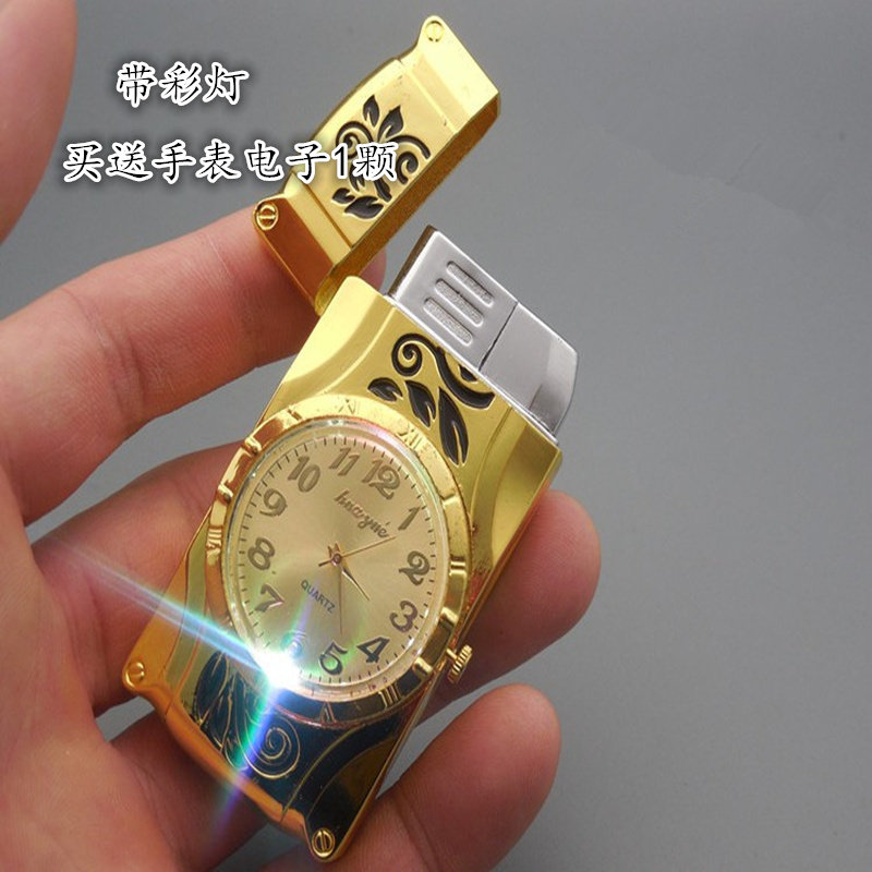 真手表七彩带灯充气打火机可走定制超薄防风创意个性男士礼品刻字