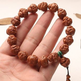 野生秦岭龙纹桃核手串天然原籽雕刻包衣弥勒十八弥勒佛珠一心向佛