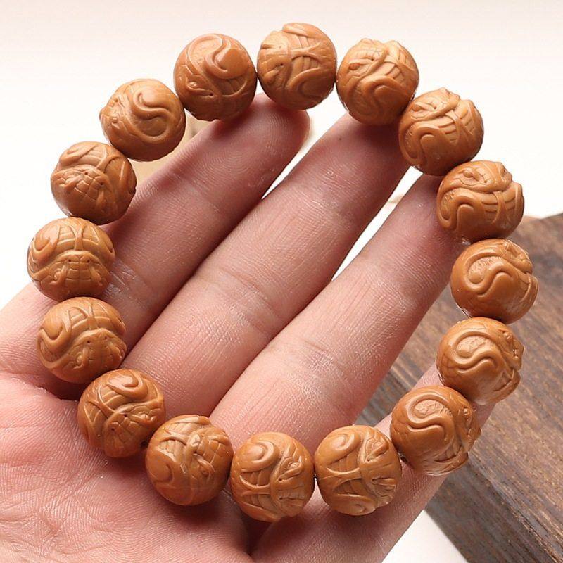 金蛇生肖守护神猴头桃核雕刻单圈手串本命年成品送礼物蛇手链桃胡