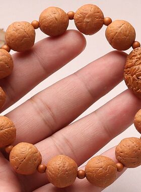 尼泊尔黄皮凤眼菩提子手串钟馗单籽橄榄核雕刻佛珠男文玩正圆单圈