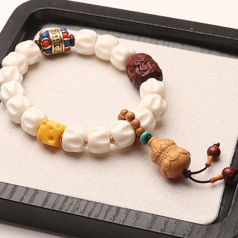 天然保真鹿角百香籽手串鹿骨手链佛珠根付三通牙骨角文玩成品手链