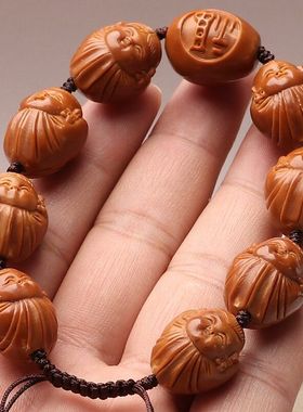 16mm小籽铁核橄榄核阿福弥勒女可爱沙弥雕刻手串包衣弥勒佛男文玩