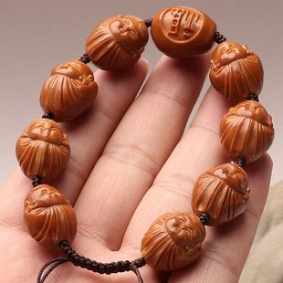 16mm小籽铁核橄榄核阿福弥勒女可爱沙弥雕刻手串包衣弥勒佛男文玩