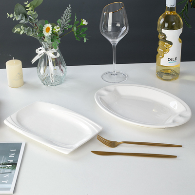 白色鱼盘家用陶瓷蒸鱼盘子创意新款长方双耳椭圆形鱼菜盘酒店餐具