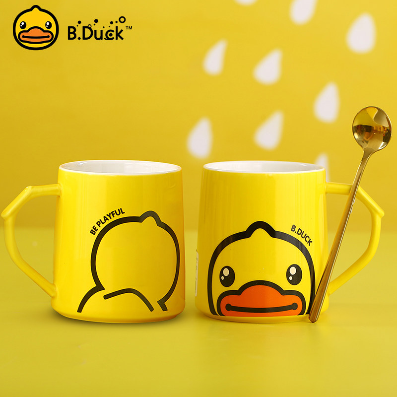 杯子女可爱少女小黄鸭卡通水杯家用创意杯带勺陶瓷茶杯学生马克杯