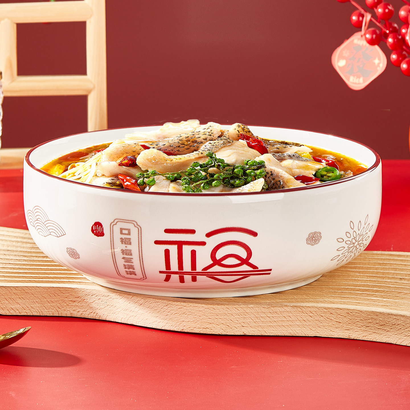 陶瓷大号汤碗家用新款福字酸菜鱼大盆碗特大号微波炉专用汤盆汤古,餐饮具,碗,淘宝优惠券,粉丝福利购,淘宝优惠卷
