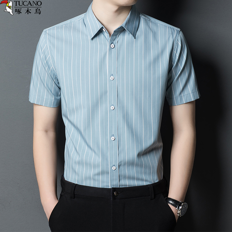 啄木鸟男士短袖衬衫中年爸爸装