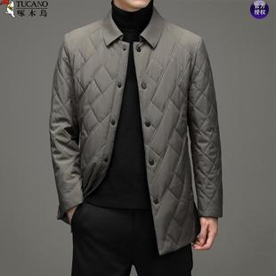 翻领夹克棉外套 轻薄宽松休闲秋冬季 啄木鸟中年男士 棉衣外套中长款