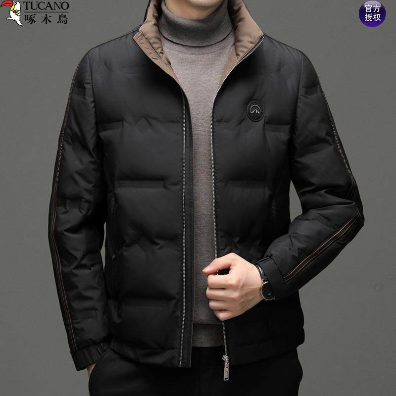 啄木鸟冬季短款纯色立领轻薄棉服男款纯色百搭潮流中年男士外套