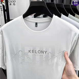 啄木鸟中年男士短袖POLO衫宽松休闲夏短袖新款凉感印花圆领T恤衫