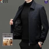 啄木鸟中年男士 秋冬呢子夹克外套翻领加厚夹绵休闲格子短款 上衣