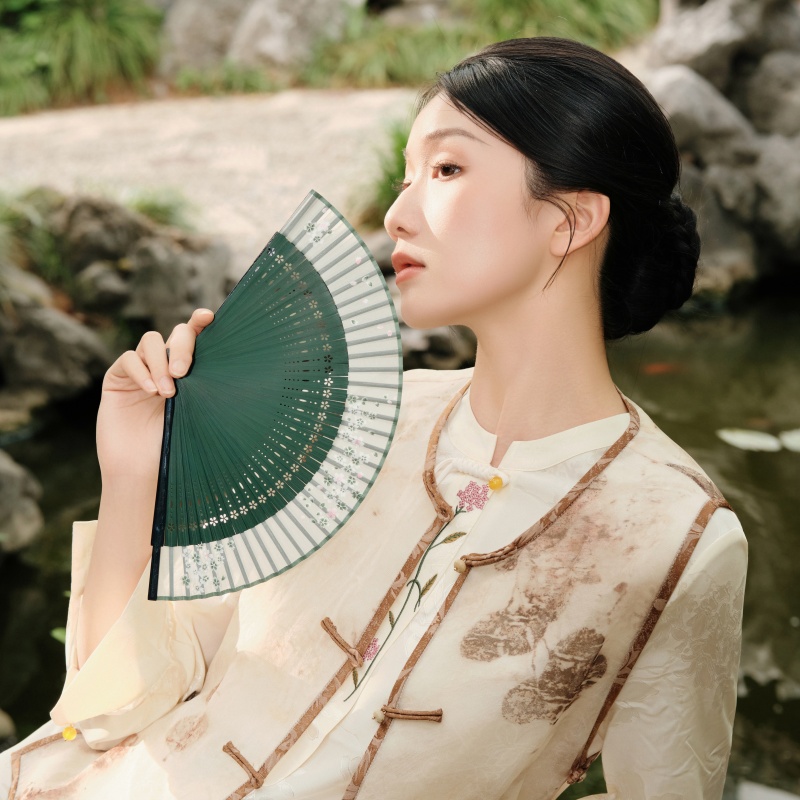 Fan风度丝绸小巧古风折叠扇子