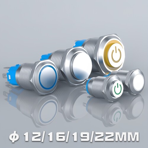 金属按钮12/16/19/22mm带灯5V12V24V220V不锈钢点动自锁复位开关