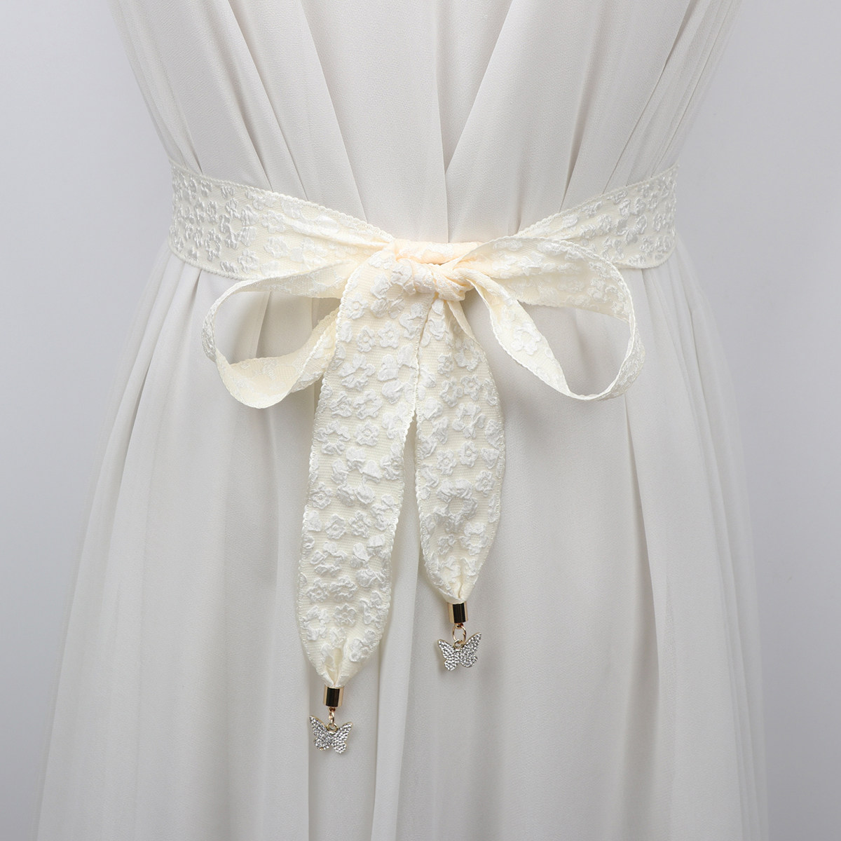 水钻蝴蝶连衣裙腰带女装饰百搭花朵印花甜美丝带蝴蝶结裙子收腰