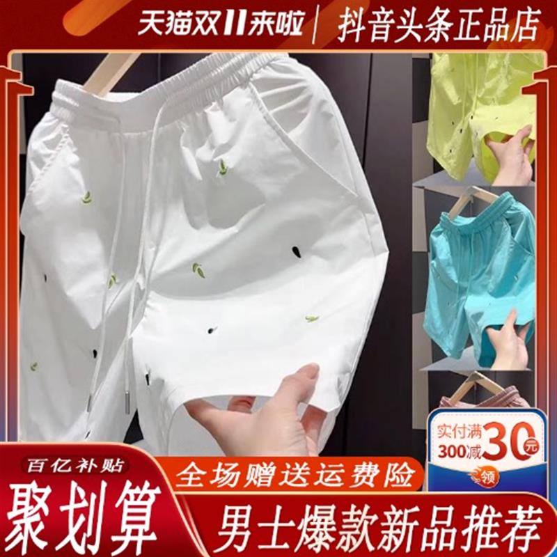 优品轻奢欧货专柜男短裤夏季糖果色刺绣宽松松紧腰速干透气五分裤
