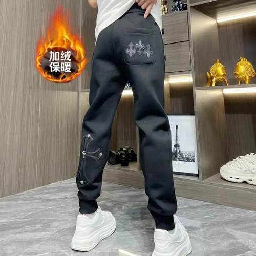 娴萍轻奢男装长裤冬季针织冬季保暖束脚卫裤加P绒绒裤男士加厚时