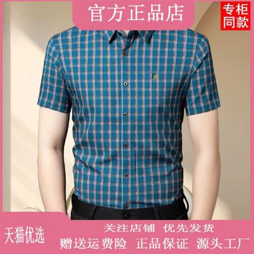 北嘉服饰专柜新格子男士短袖衬衫夏季商务中年薄款免烫衬衣男款