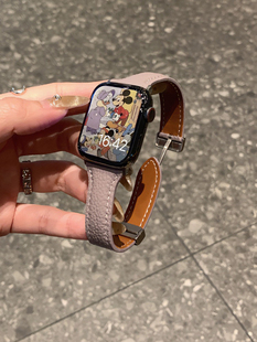 荔枝纹皮质磁吸扣表带适用applewatchS11苹果手表10代iwatch9表带