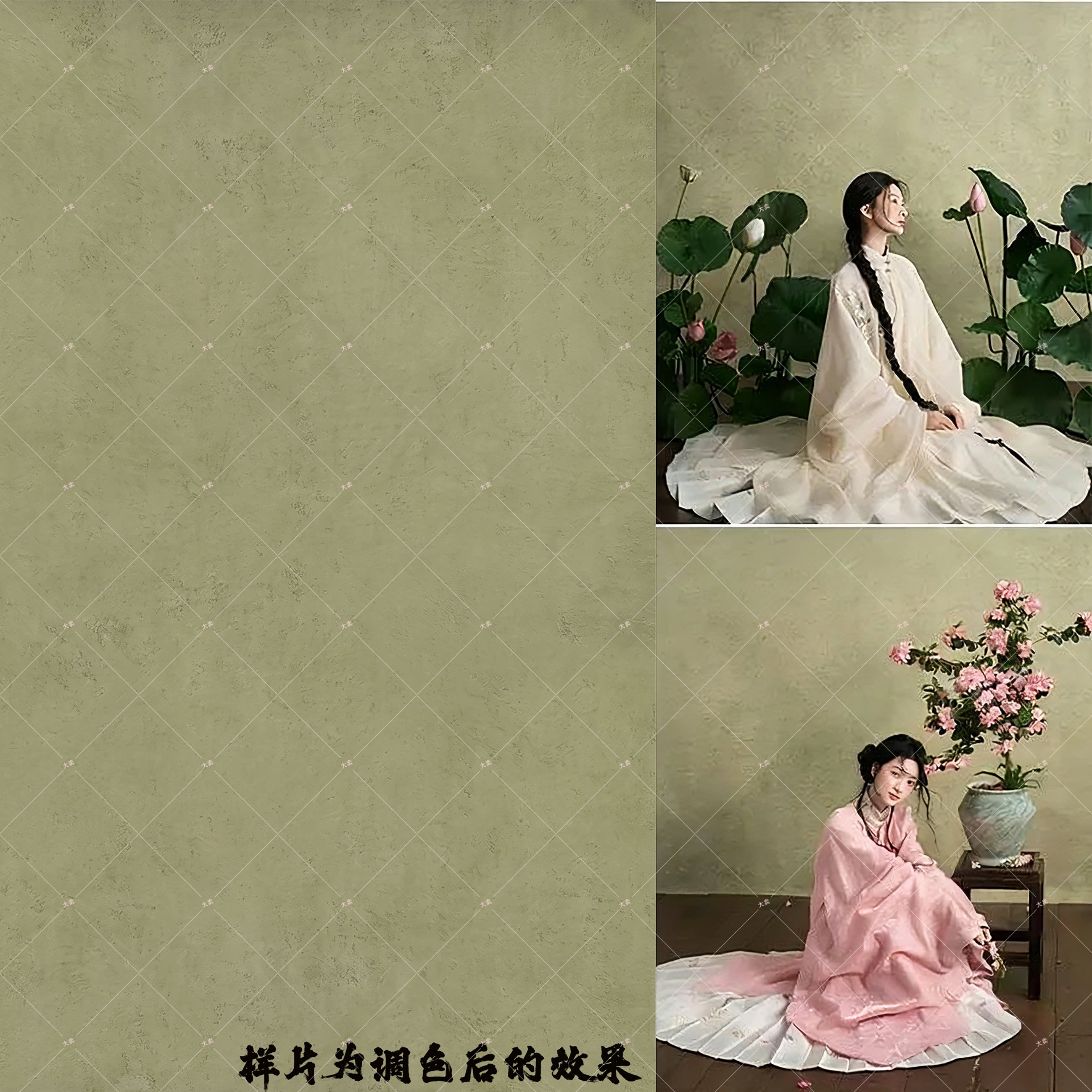 新款影棚婚纱拍照油画摄影背景布室内高级绿色肌理油画拍照背景纸