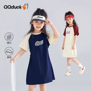 运动连衣裙纯棉夏款 女童短袖 儿童休闲t恤裙镂空收腰小学生中大童