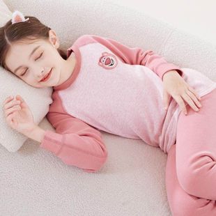 a类女童加绒保暖内衣儿童一体绒家居服小女孩绒衣绒裤睡套装中童