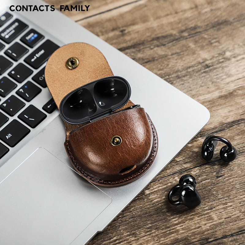 2025年新款适用于华为freeclip牛皮蓝牙耳机套树膏皮翻盖式挂钩耳机皮套防摔防尘方便携带旅游
