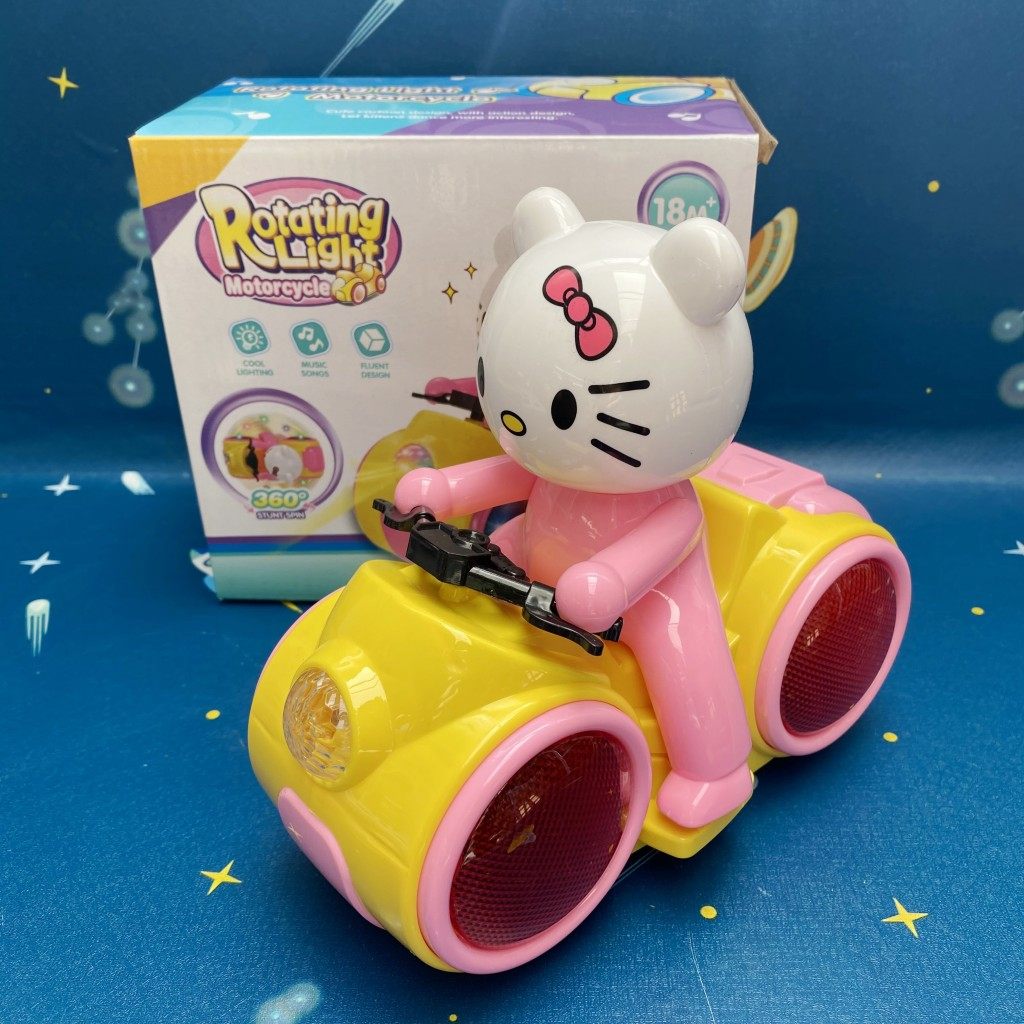 2025新款儿童女孩粉色KT猫万向轮电动摩托车灯光音乐凯迪猫玩具车