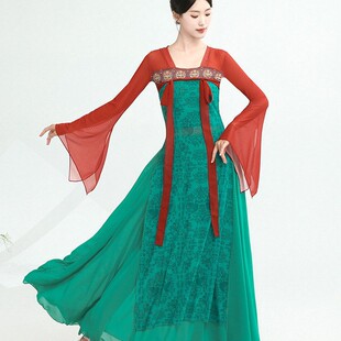 古典舞蹈服装 女汉唐齐胸裙表演练功服飘带身韵演出服纱衣风大裙摆