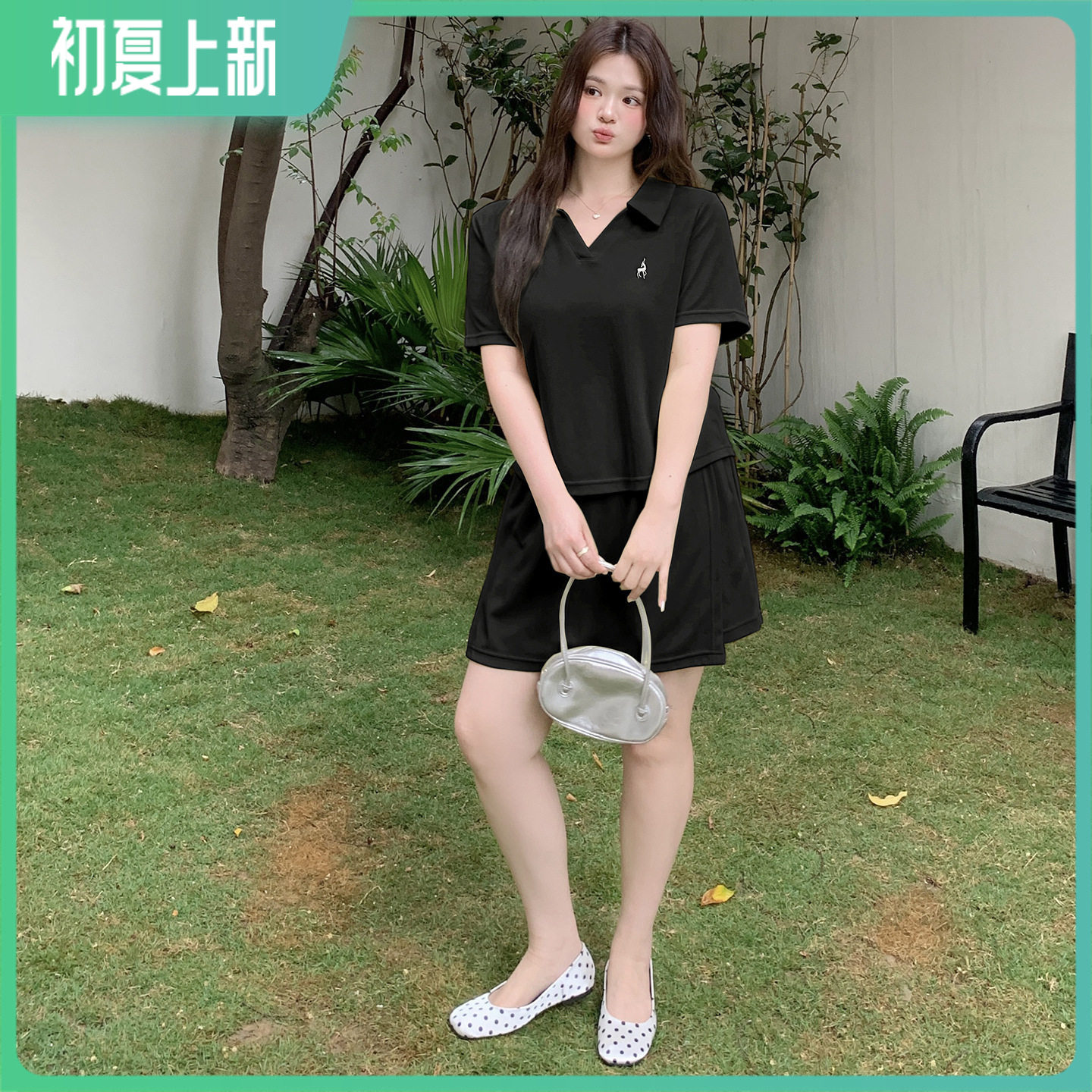 2026夏polo领T恤时尚裙裤两件套大码女装运动休闲风显瘦套装