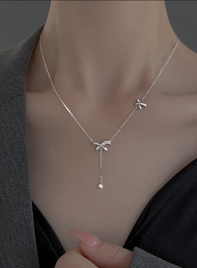 2023年新款轻奢小众蝴蝶结项链女设计感锁骨链流苏颈链配饰