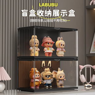 亚克力盲盒透明手办收纳展示架相框盒泡泡玛特led灯防尘公仔柜