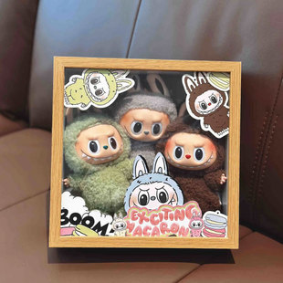 盲盒收纳玩偶相框装饰摆件防尘公仔手办展示柜木质陈列架中空框