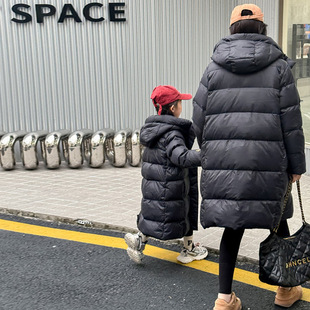 新款儿童羽绒服黑色金男女中大童连帽亲子装白鸭绒加厚保暖外套冬